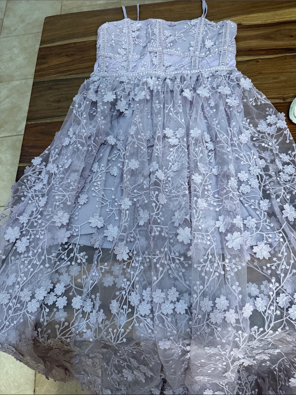 Altar'd State Lavender Floral Lace Maxi Dress. Size M